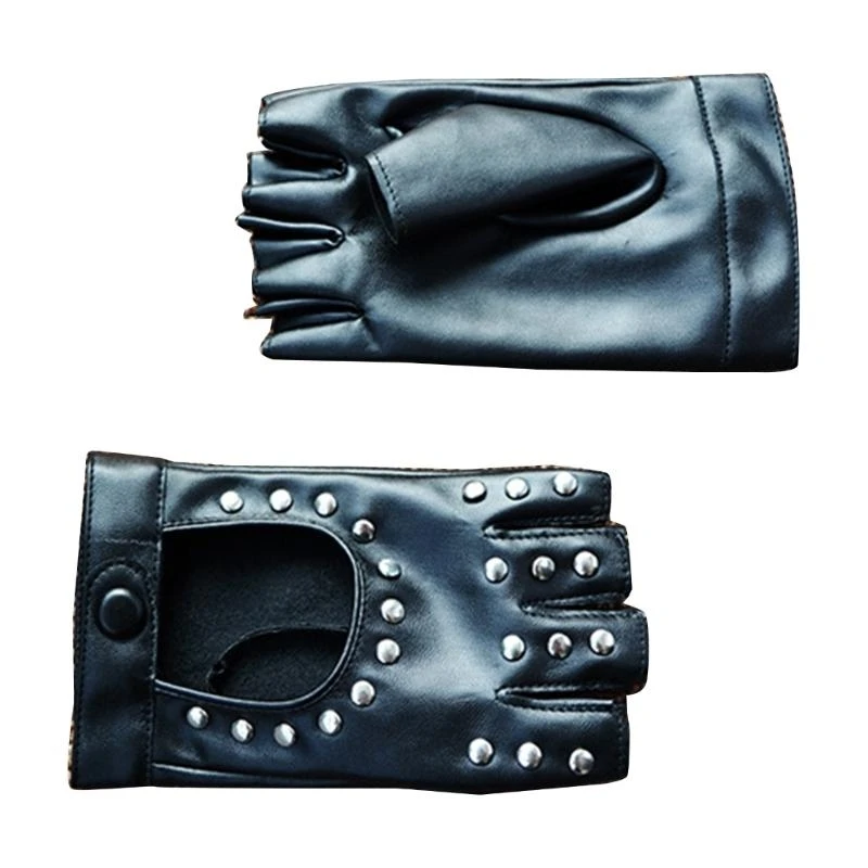 5asd Women Girl Riding Rading Radsporthandschuhe Cosplay halbe Finger PU -Handschuhe für Mädchen Rocker Star PU -Handschuhe
