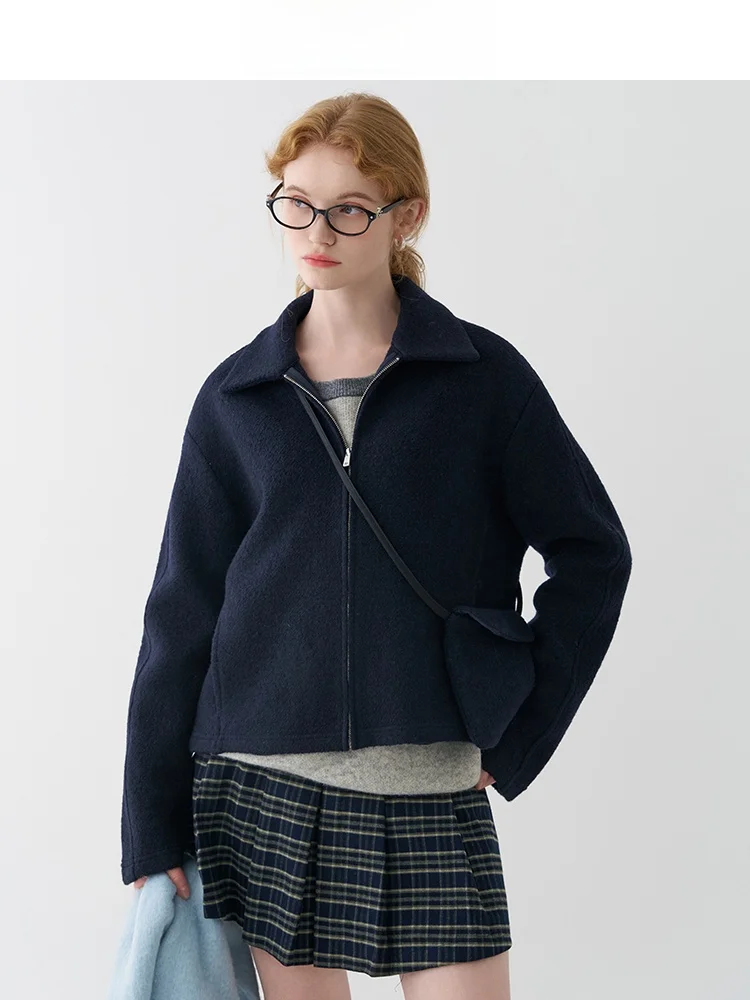 

Женская шерстяная короткая куртка Ele: повседневная зимняя верхняя одежда, удобный крой, на молнии, высокое качество, разнообразные цвета.