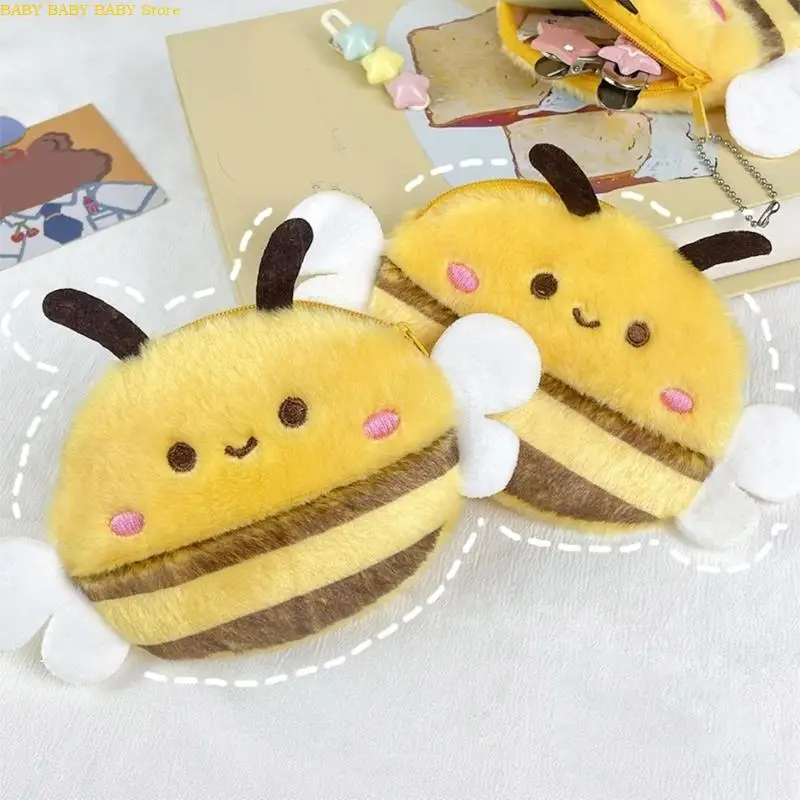 Q81A Headphone Storage Bag for Girls Plush Change Purse Bag Charm Pendant Cartoon Animal Storage Box Lovely Bees Coin Purse