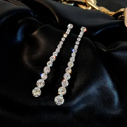 Luxuryinlaid Rhinestones Dangle Earrings For Women 2024 New Fashion Stylish Simple Drop Earring Silver Needle Charms Jewelry