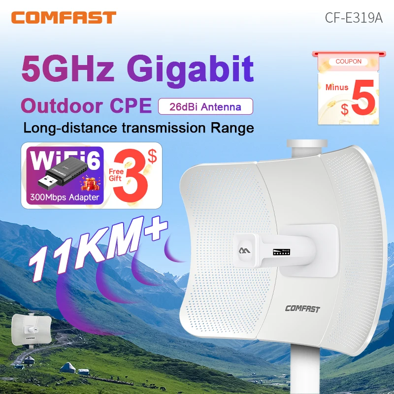 

COMFAST Наружная точка доступа 900 Мбит/с дальнего действия CPE 5 ГГц Беспроводной мост 23 дБи Передача 11-25 км Повторитель точки доступа Удлинитель сигнала