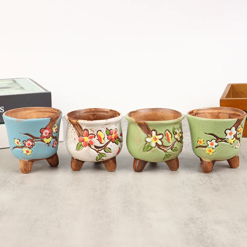 1pc Korean Simple Fleshy Flower Pot Ceramic Hand-painted Fresh Thumb Coarse Pottery Permeable Peach Egg Flesh Succulent Basin