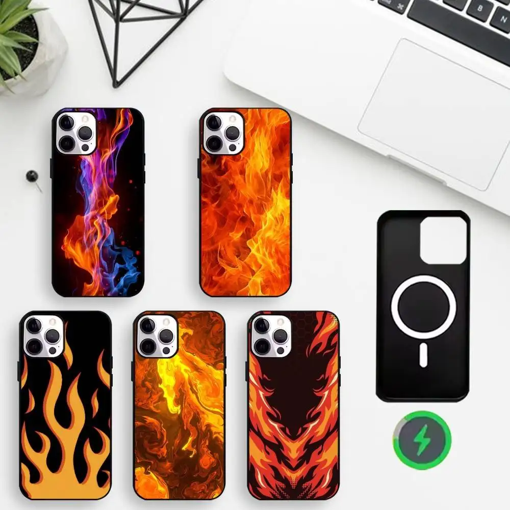 

Flame P-Pattern Phone Case For iPhone17,16,15,14,13,12,Wireless charging protective case soft cover