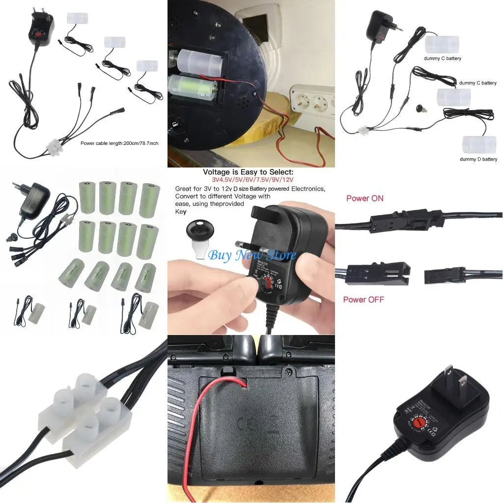 

20CE AC100-240V Power Adapter, DC3V-12V Battery Eliminators for 2-8PCS 1.5V LR20 D or LR14 C Battery Replacment