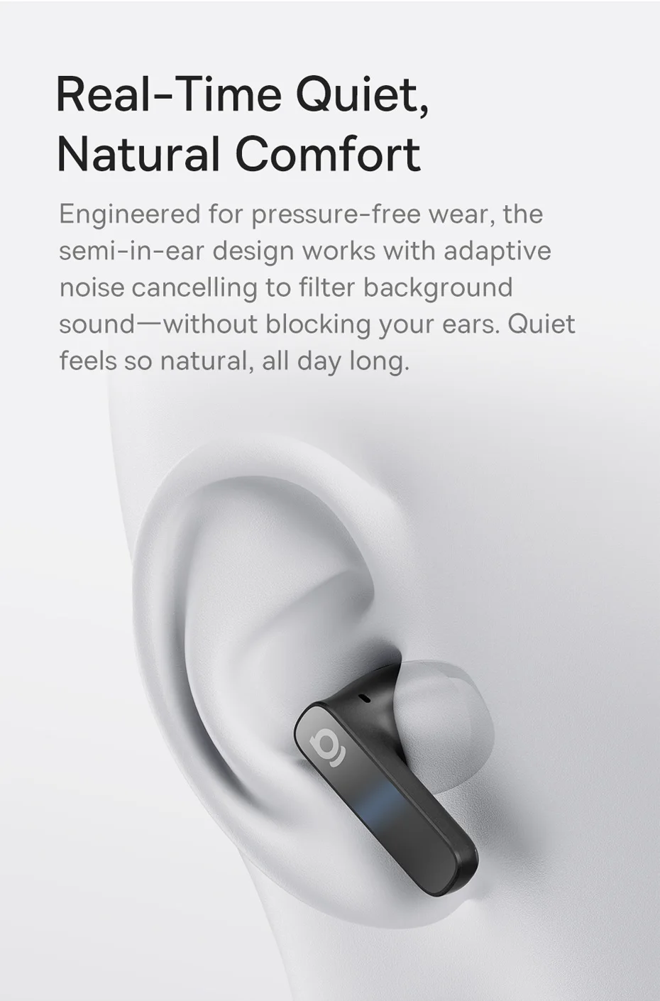 Baseus Bass BS1 NC -40 dB Echtzeit-Adaptive ANC Wireless Earbuds Bluetooth 6.0 Semi-Open-Kopfhörer LDAC Hi-Res Audio 6-Mic AI ENC – Detail 5