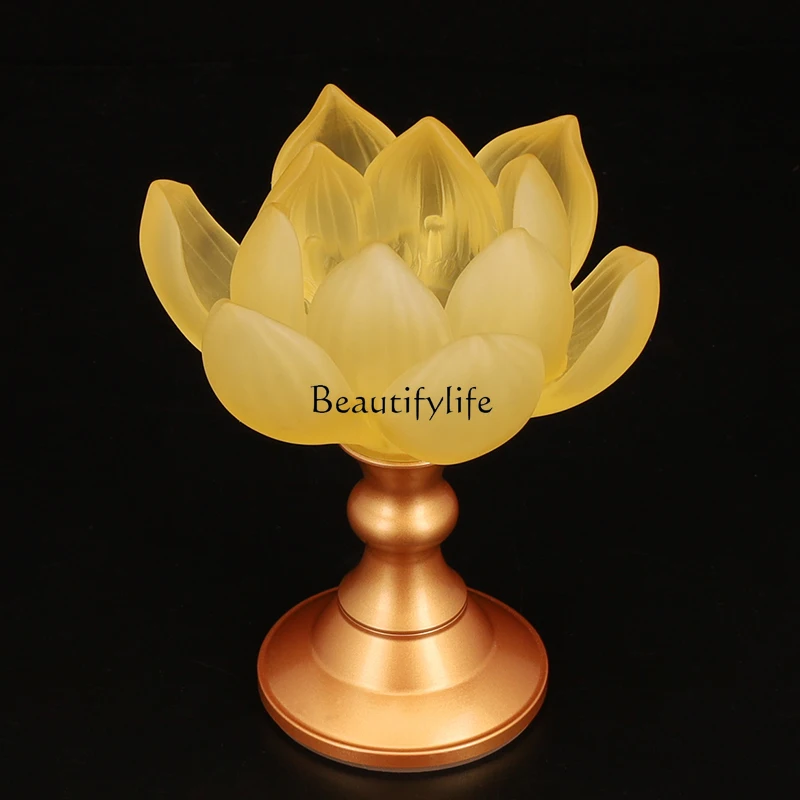 

Glass Candlestick Pure Copper Buddha Lamp Buddha Worship Guanyin Bodhisattva Lotus Buddha Lamp