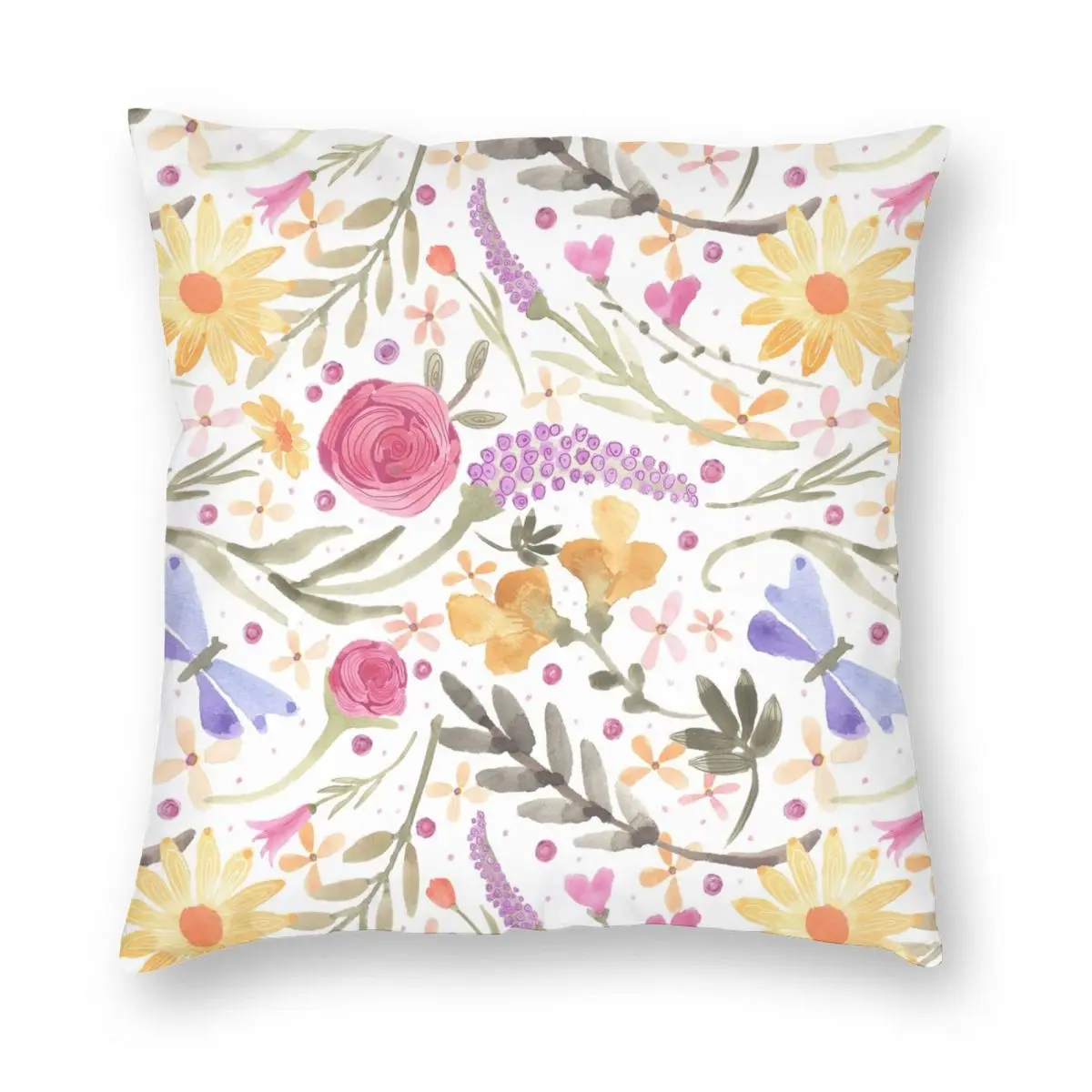 Scattered Summer Bouquet Pillowcase Soft Polyester Cushion Cover Decor Watercolor Flowers Throw Pillow Case Cover Home 45X45cm