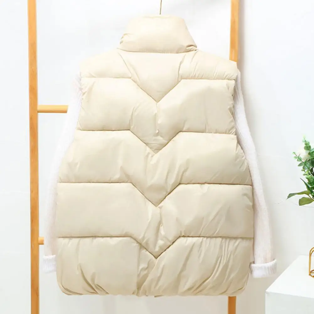 

Женский зимний жилет на молнии, пальто с подкладкой, воротником-стойкой, защита шеи, верхняя одежда без рукавов с карманами на молнии, сохраняющий тепло жилет