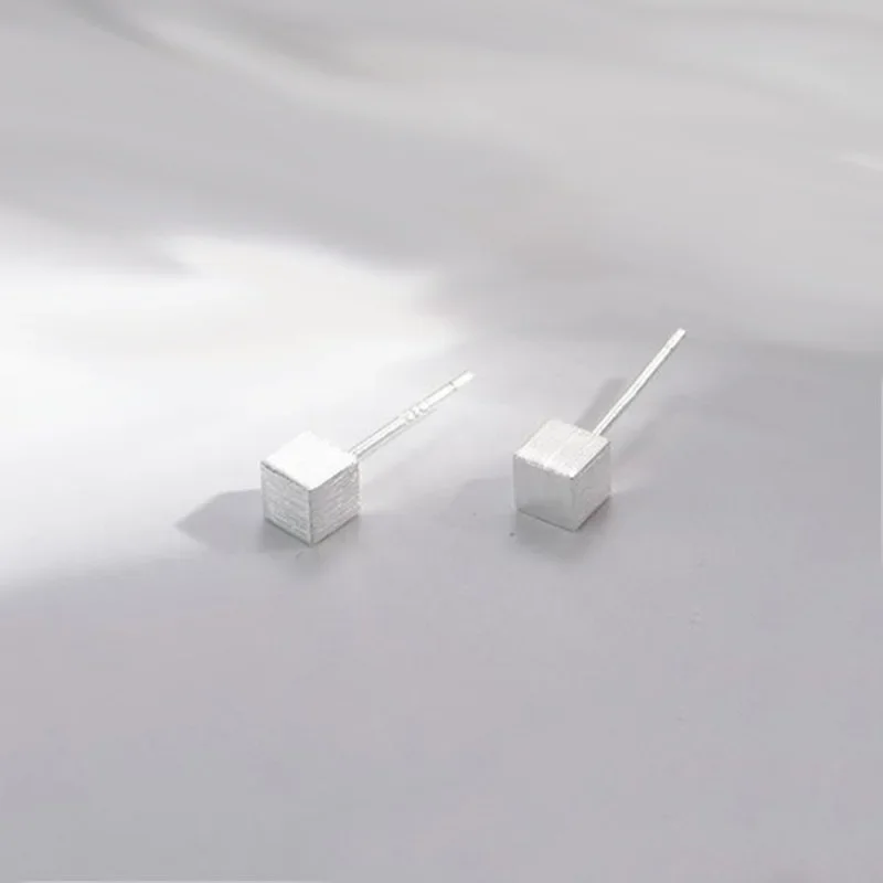 Mini Brushed Small Square Stud Earrings for Women 2024 Cool Metal Korean Earrings OL 2000s Aesthetic Jewelry Party Favors