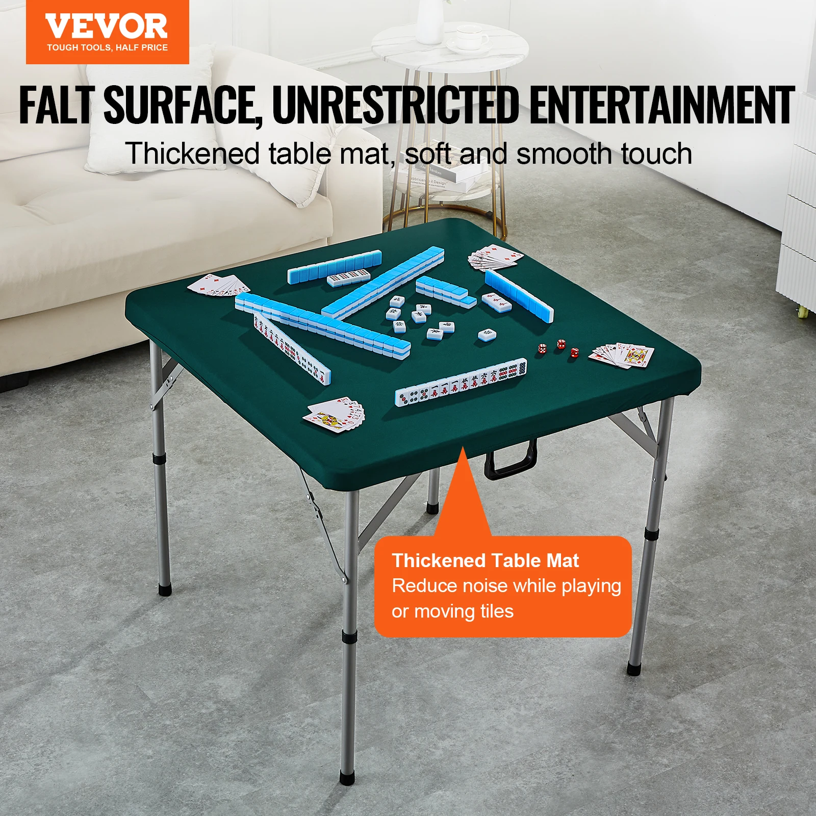 VEVOR Fold-in-Half 4 Player Card Table with Wear-Resistant Green Tabletop & Carrying Handle for Camping Picnic Party 34 x 34-in