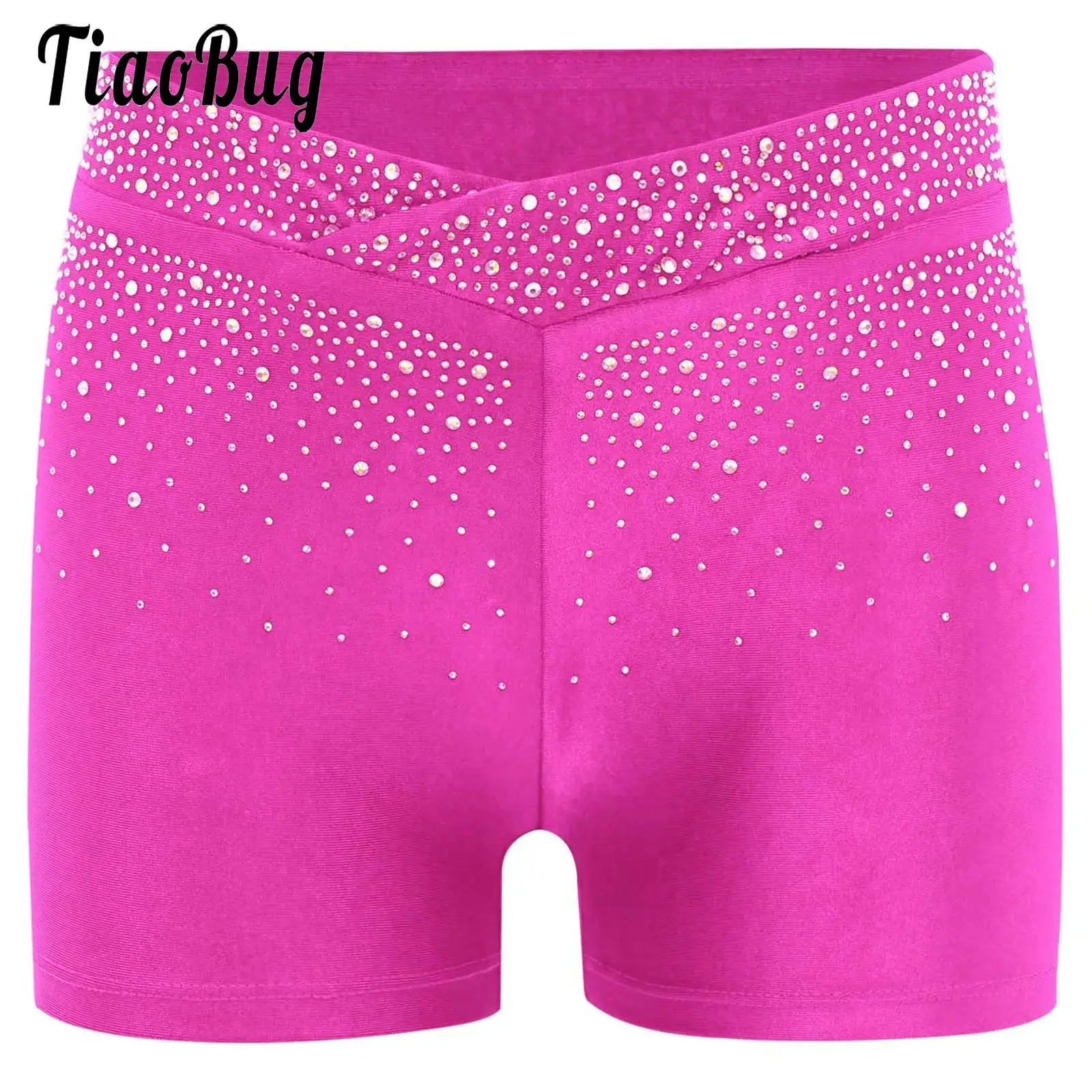 

Kids Girls Gymnastics Figure Skating Ballet Dance Costume Shorts Dancewear Yoga Shiny Rhinestones Elastic Waistband Sport Shorts