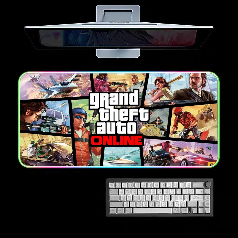 لوحة ماوس أوتوماتيكية من Game GTA Grand Theft RGB لوحة ماوس ألعاب مكتبية حصيرة HD Gamer كبيرة بإضاءة LED XXL #3