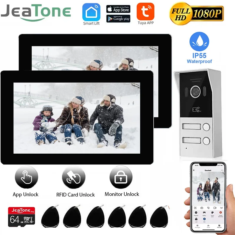 Jeatone TUYA 7 Inch 2 Wire Video Intercom DoorPhone 1080P Touch Screen Wired Doorbell Access Control System for Villa Apartment