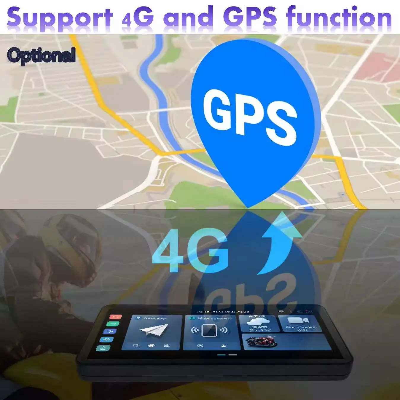 6.3 Inch Android System Touch Screen 4G Motorcycle GPS Navigation With Dual Lens DVR, Carplay, and TPMS