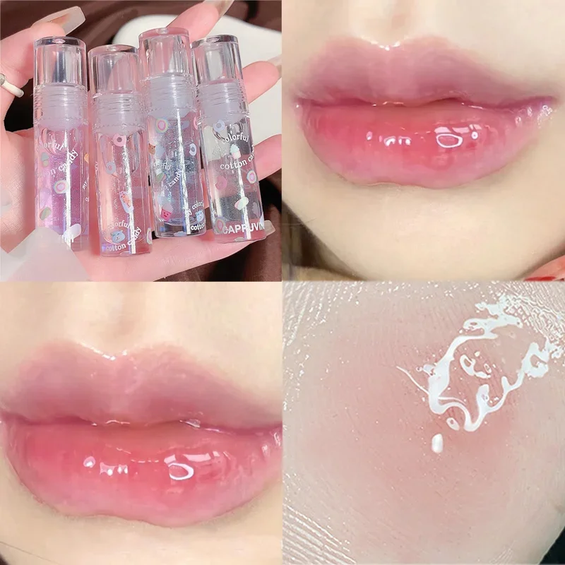 솜사탕 투명 립 글로스 미러 보습 립 오일, 지속 투명 글리터, 하이드레이팅 플럼핑 리퀴드 립스틱 메이크업