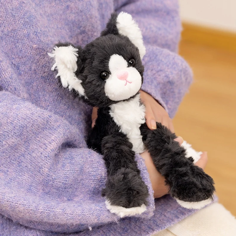 Healing Series Schwarz-weiße deutsche Katze Plüschpuppe 25 cm langes Bein Haustier Deutsches Rex Plüschtier Kindergeburtstagsgeschenk Weihnachtsgeschenk