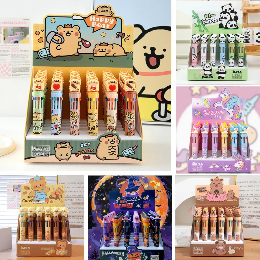 

Новая коллекция: Мультяшная десятицветная шариковая ручка, милая многоцветная ручка с кнопочным механизмом, цветные ручки для планирования, школьные канцелярские принадлежности для студентов