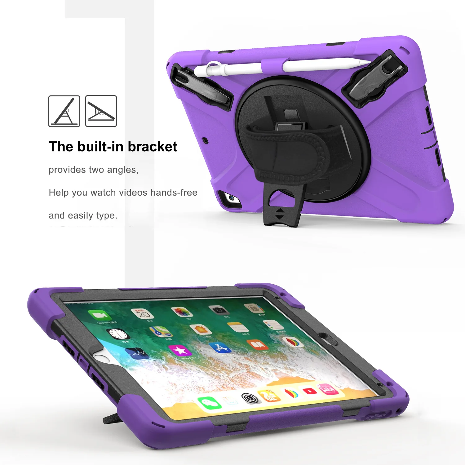 360° Rotate Case for iPad 10.2 2019 2020 7th generation Shockproof Multi-function Cover for Typing Handling with Shoulder Strap