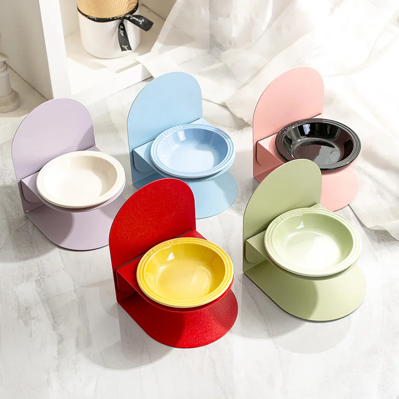 

Detachable Pet Cat and Dog Bowl Protects Cervical Vertebrae Against Upset Height Adjustable Pet Ceramic Bowl