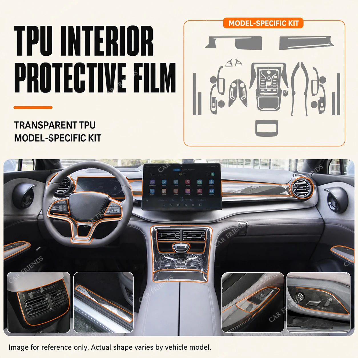 For BYD Frigate 07 Transparent TPU Interior Protective Film Center Console Touch Screen Navigation Dashboard Gear Door Panel