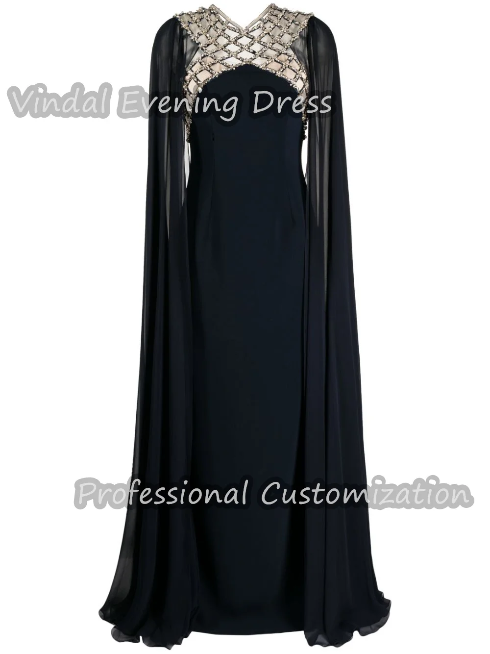 Vindal Prom Dress O-Neck Floor Length Beaded luxurious Built-in Bra Crepe Straight Elegant Short  Sleeves Saudi For Woman 2024