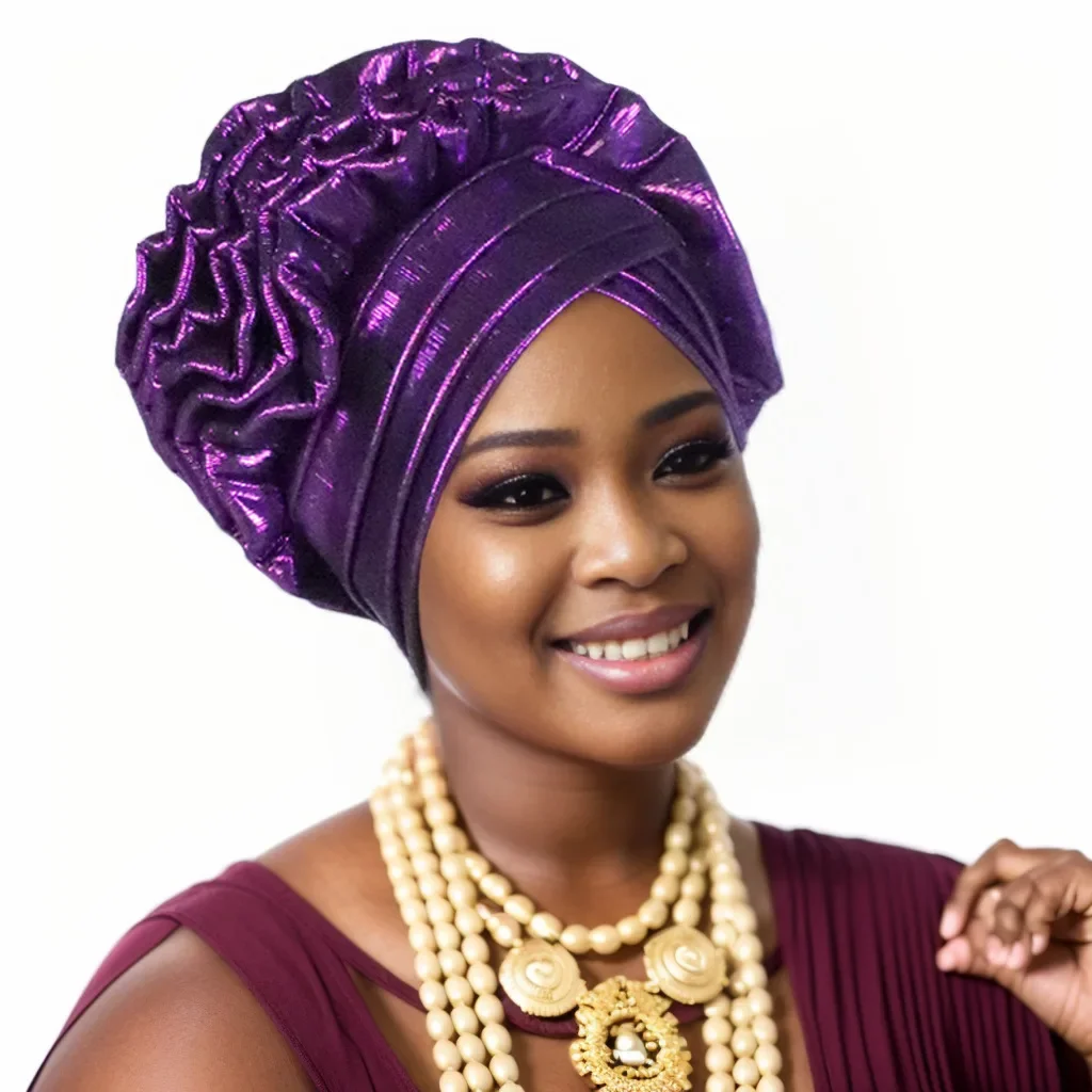 

Fashion Women Glitter Pleated Turban Cap for Women Auto Gele Headtie Female Head Wrap African Nigeria Wedding Party Headpiece
