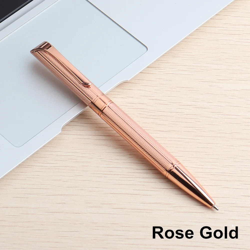1PC Heavy Rose Gold Ballpoint Pen Metal Material Ball Pen For School Office Rotating Style Ink Color Black Blue Writing 0.7mm