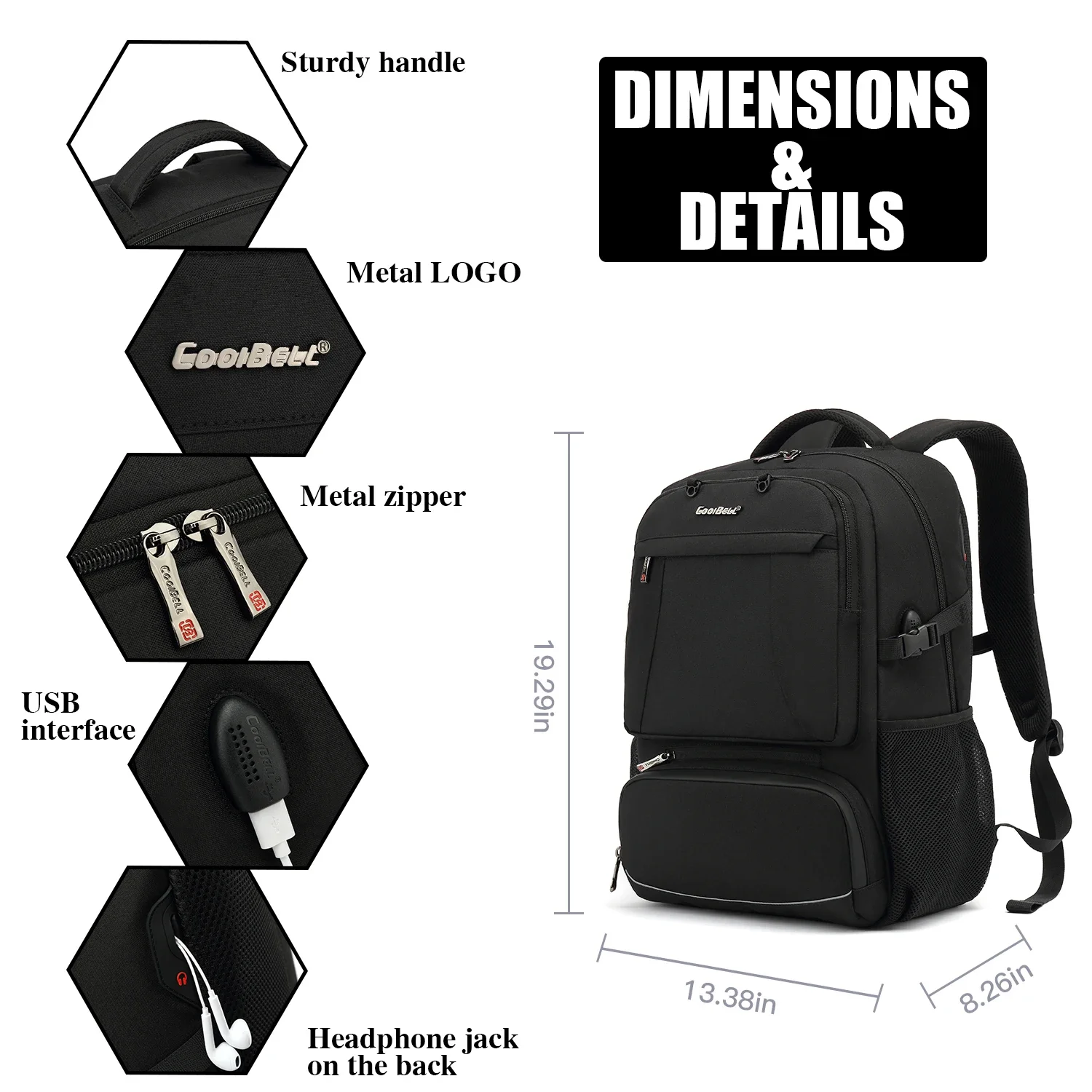DUTRIEUX Lunch Backpack 15.6/17.3 Inches Laptop Backpack with Insulated Compartment / USB Port for Hiking Work Travel Men Women