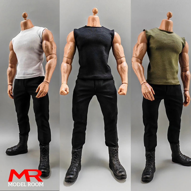 1/6 Scale Male Sleeveless T-shirt Top Clothes Model Fit 12'' AT027 Soldier Strong Muscle Action Figure Body Dolls