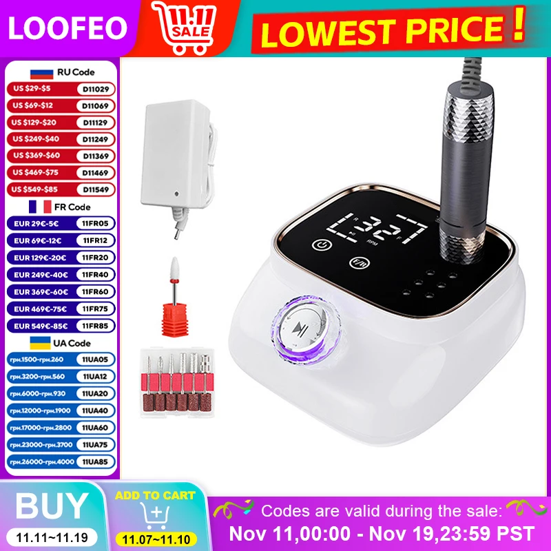 

Профессиональная дрель для ногтей, 45000 об/мин, высокоскоростная пилочка для ногтей с ЖК-экраном, USB-порт для зарядки для маникюрного салона, дома