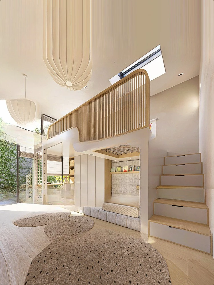 Rumah bermain anak ukuran besar, kamar anak kreatif dengan tempat tidur susun, tempat tidur rangka baja