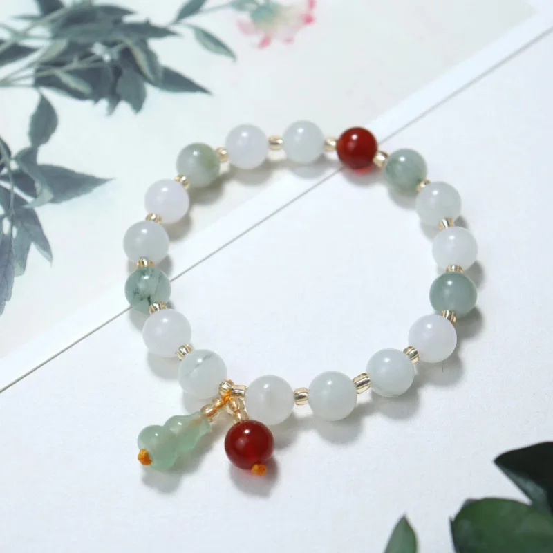 Natural Tianshan Emerald Gourd Bracelet Boutique Jewelry Jinsi Jade Red Gourd Bracelet Live Supply Stall Ornament