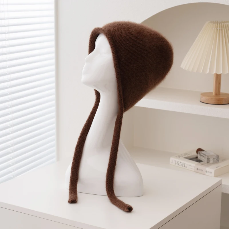 MERRILAMB Hohe Qualität Reinem Kaschmir frauen Winter Dicke Gestrickte Hut Im Freien Weiche Warme Ohrenschützer Aviator Caps Weibliche Bomber Hüte – Detail 8