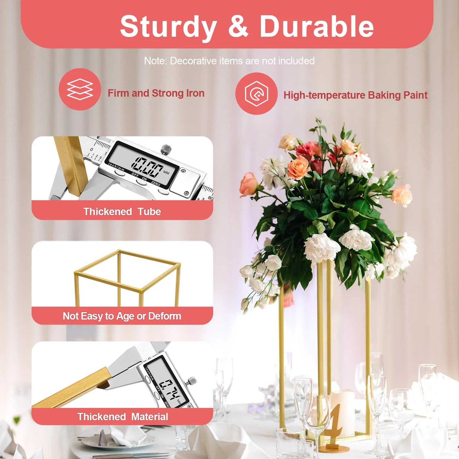 10Pcs Wedding Flower Stand Set 60cm H Gold Metal Column Rack Wedding Party Prop Decor Balloon Display Holder Flower Vase Pillar