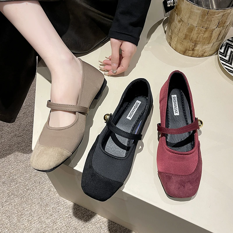 Elegant Mary Janes Flats Shoes Women Black Buckle Strap Shallow Casual Ballet Shoes Ladies Spring Autumn Canvas Loafers 2023