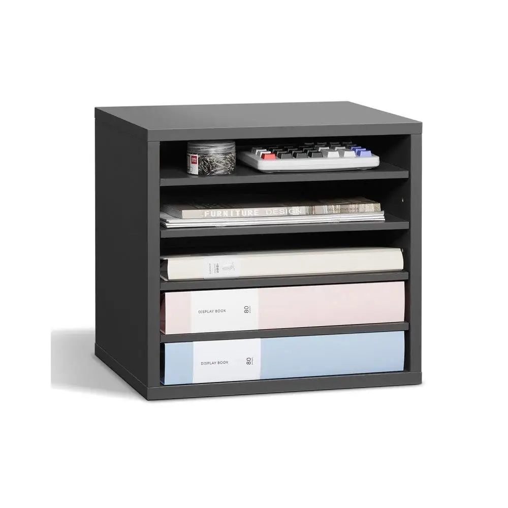 

5 Compartment Adjustable Wooden Mailbox Organizer Medium Density Fiberboard Office Storage File Document Paper Organizer Grey