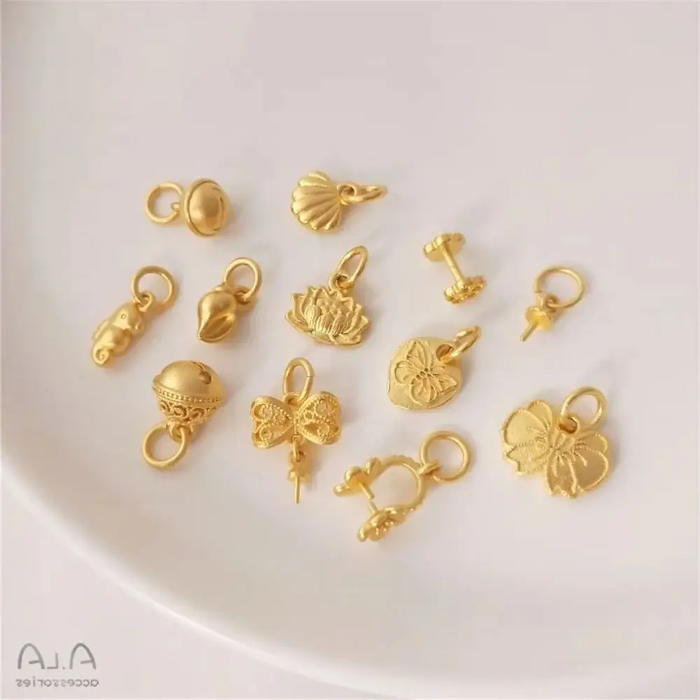 Strong color preserving high-grade sand gold half hole beads pendant ocean series bow bell pendant DIY accessories accessories