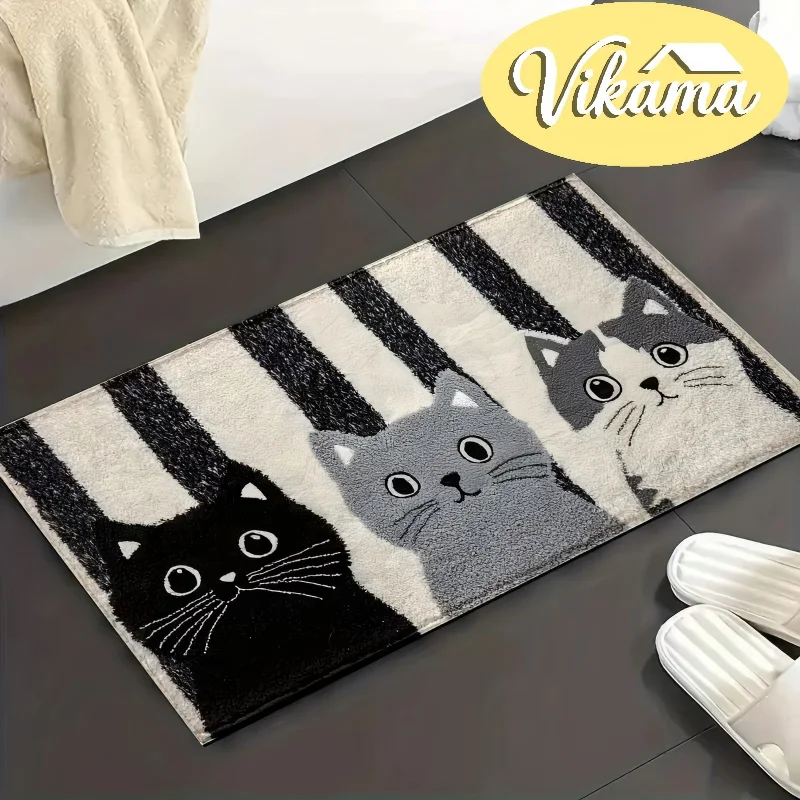 

VIKAMA Adorable Three Cats Doormat Noise-Reducing, Non-Slip Entrance Mat Hallway Rug, Bedroom Entrance Carpet Home Decor