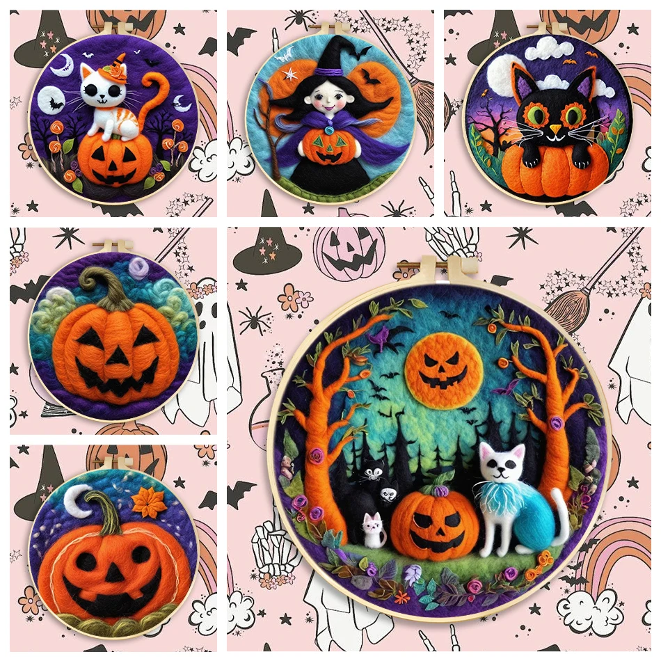

SDOYUNO Wool Felting Package With Embroidery Frame Creative Halloween Wool For Knitting Diy Craft Supplies Fomy Crafts Diy Set