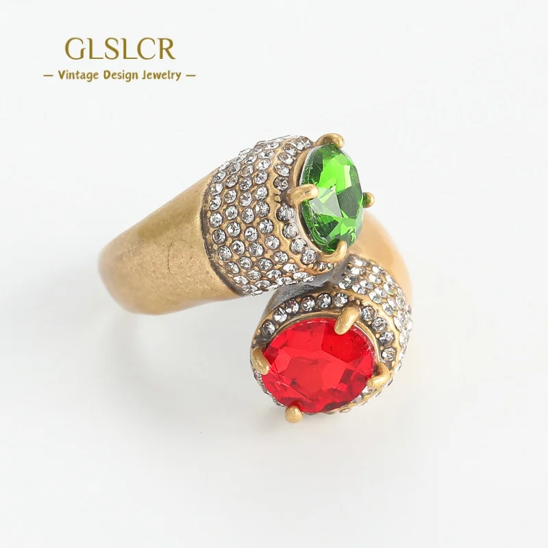 

Vintage Red Green Gradient Zircon Rings Elegant Women Accessories Gold Color Rhinestone Jewelry Luxury Designer Brands Prom 2025