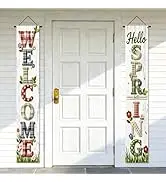 Nuxovilar Welcome Hello Spring Plaid Floral Door Banner Polyester 70x12 Inches - door banners for...