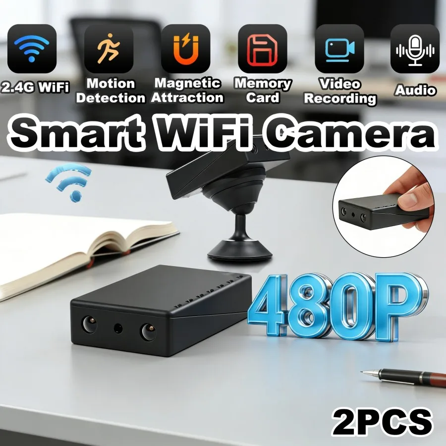 1/2pcs Smart WiFi Security Camera 480P | Remote Monitoring Via App, Night Vision Function, One-way Audio,