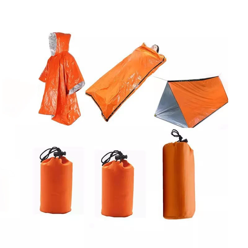 

3 pcs Outdoor emergency equipment kit tent+sleeping bag+raincoat Waterproof Survival Emergency Reflective Clothing Camping Gear