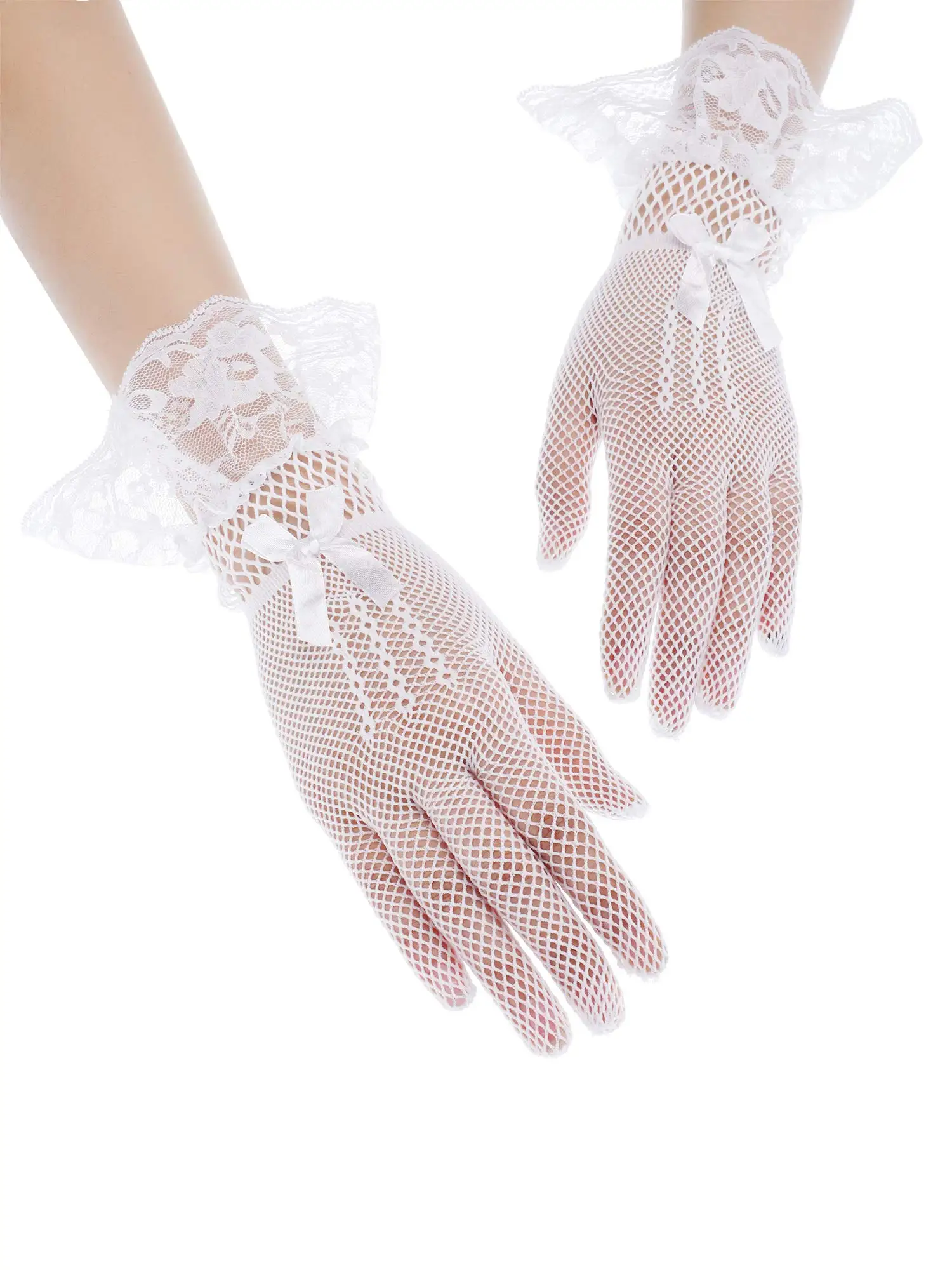 Women's Lace Gloves, Elegant Short Lace Gloves for Wedding Tea Cosplay Evening Party Costume Accessories