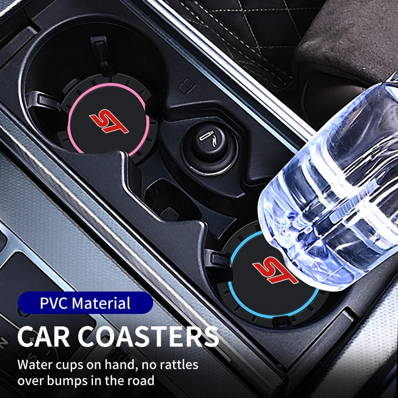 1Pair Car Silicone Coasters Anti-slip Shock-Absorbing Interior For Ford ST Racing Performance Focus Mk2 Mk3 Fiesta Ranger Mondeo