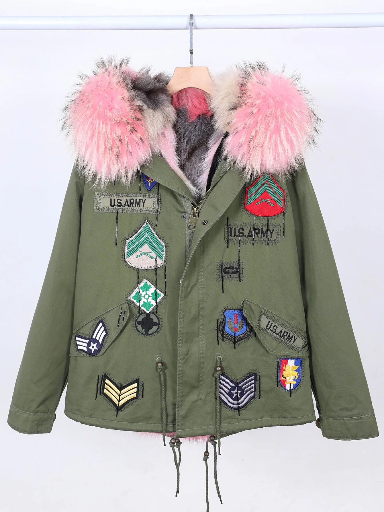 Maomaokongฤดูหนาวผู้หญิงParka Coatที่ถอดออกได้สีชมพูFoxขนสัตว์ซับขนสัตว์จริงHooded Snowproof Jacket
