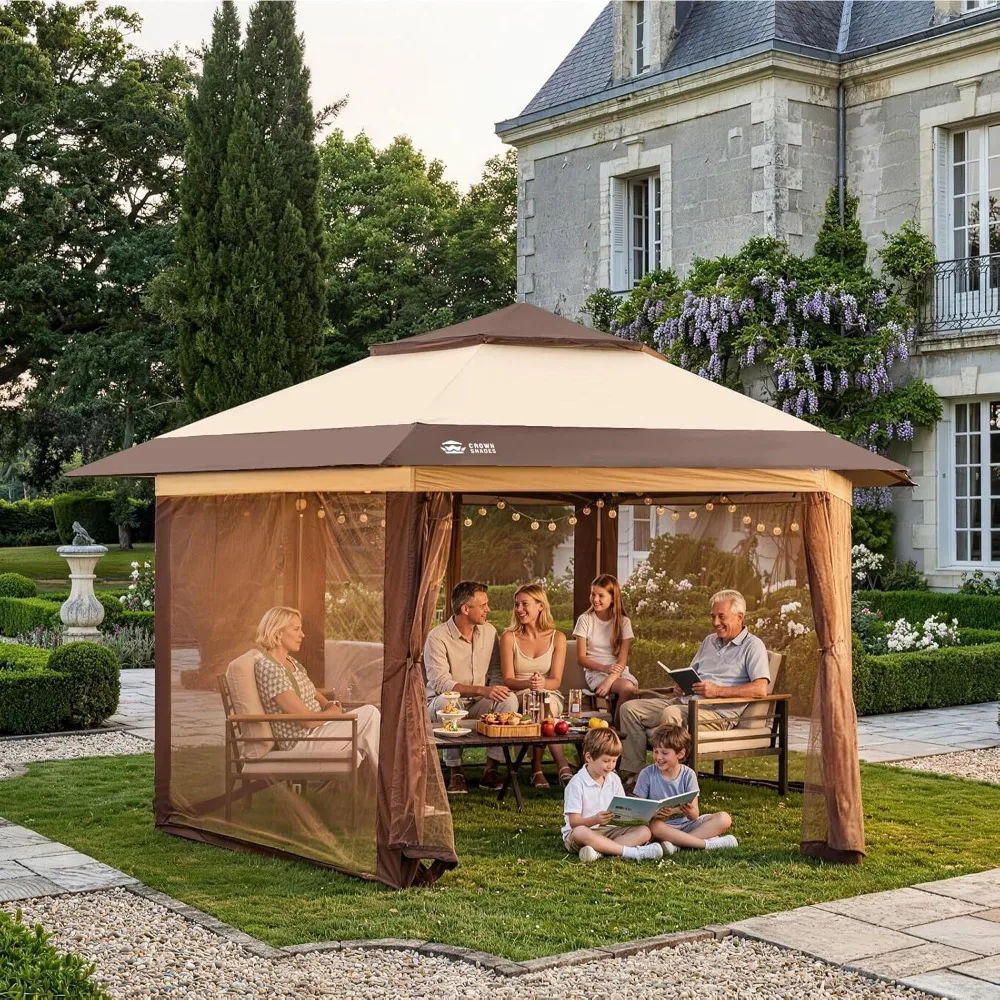 

13x13 Pop Up Gazebo with Mosquito Nettings, Patented Center Lock 6-Sided Portable Gazebo, 300D Silver-Coated Fabric, Customized