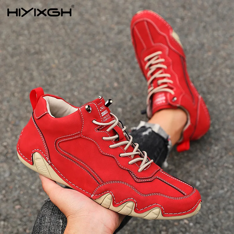 

Новые мужские ботинки телесного цвета в стиле ретро, модные удобные туфли на мягкой подошве, 2021, дышащие резиновые мотоциклетные ботинки с высоким берцем, люксовый бренд