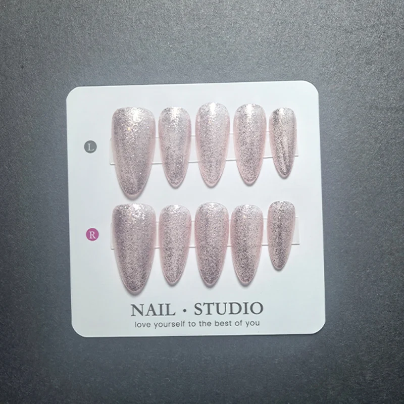 10Pcs 100% Handmade Press on Nails with Coffee and Pink Polka Dots, Glitter Shimmer False Nails, Colorful Dotted Fake Nails - view 4
