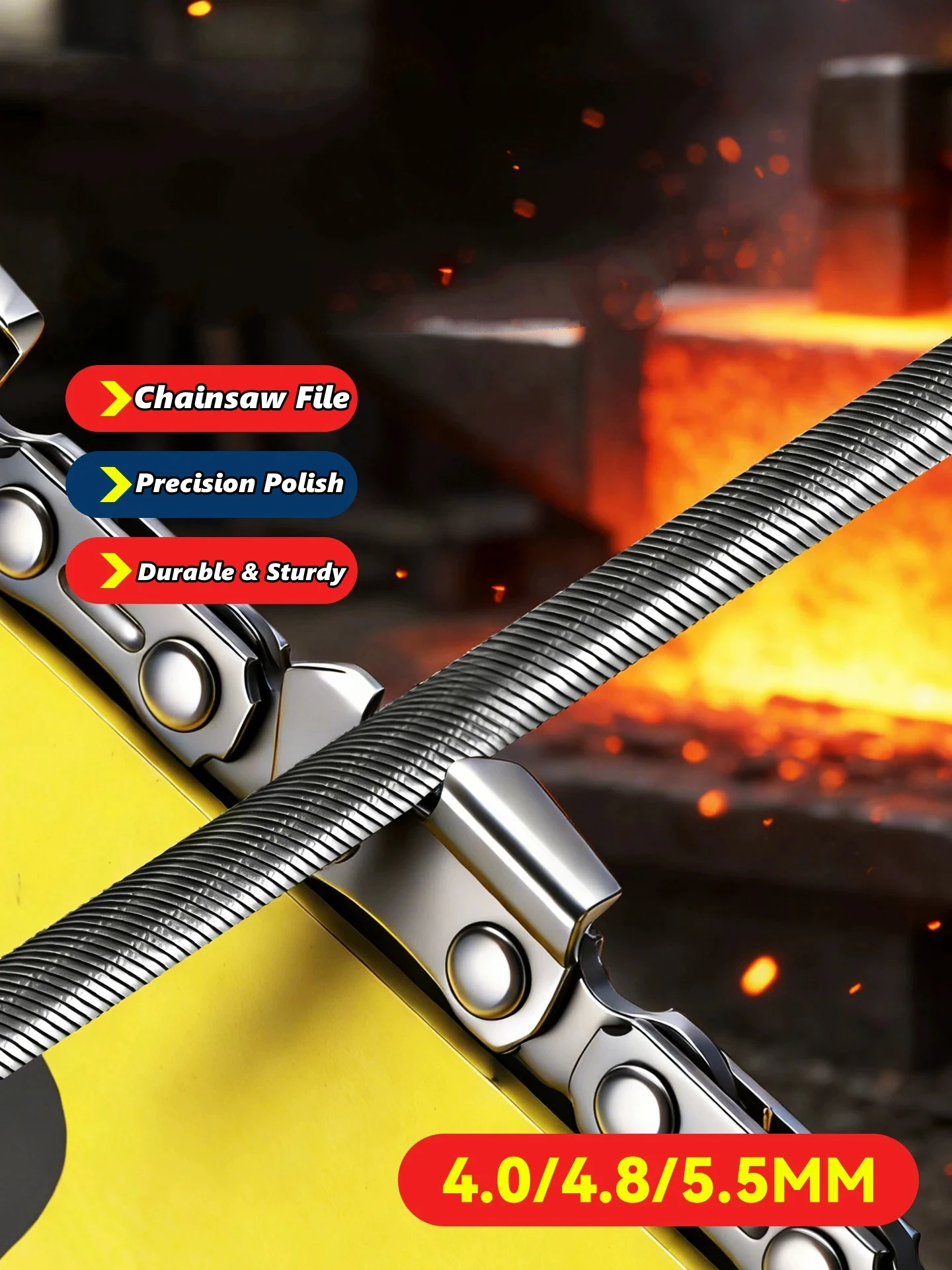 3pcs Chainsaw File Set with Handle 4/4.8/5.5mm Steel Precision Double Cut Teeth for Electric Saw Saw Chain Files Sharpener